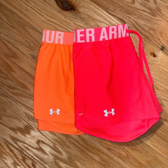 Under Armour Pants - UNDER ARMOUR BUNDLE OF 2 PAIRS OF ATHLETIC SHORTS (XS, PINK/ORANGE)